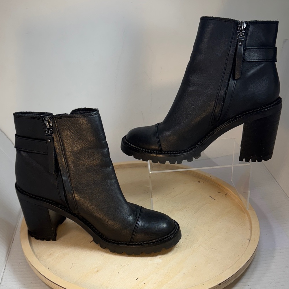 Sam Edelman Shania Black Leather Ankle Booties Sz7.5 - Picture 4 of 9